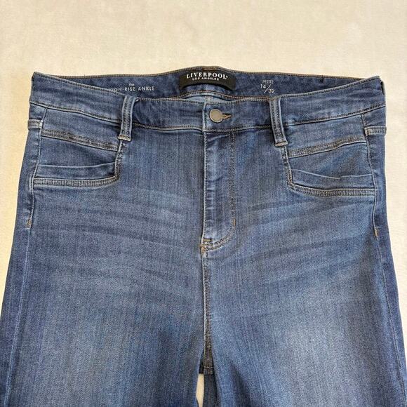 Liverpool Jeans Hi-Rise Ankle Dark Wash Raw Frayed Hem Skinny Jeans Size 14P - Picture 3 of 9